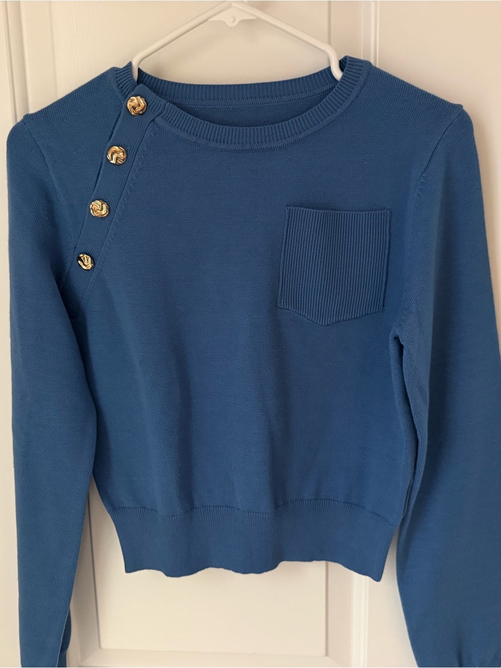 Commense Blue Knit Pullover with Decorative Buttons